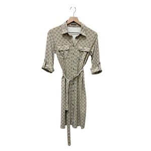 J McLaughlin Geometric Print Catalina Dress Belted Roll Tab Sleeve Womens‎ XS